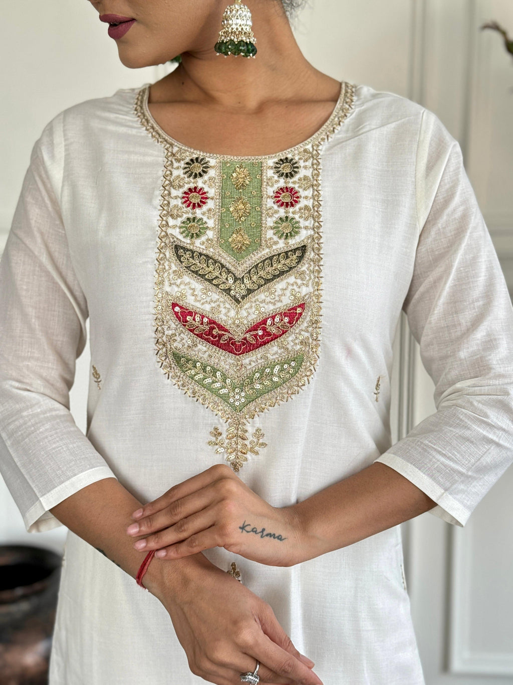 The52 Embroidered Viscose blend Fabric Straight Kurta, Pant and Dupatta Set - Distacart