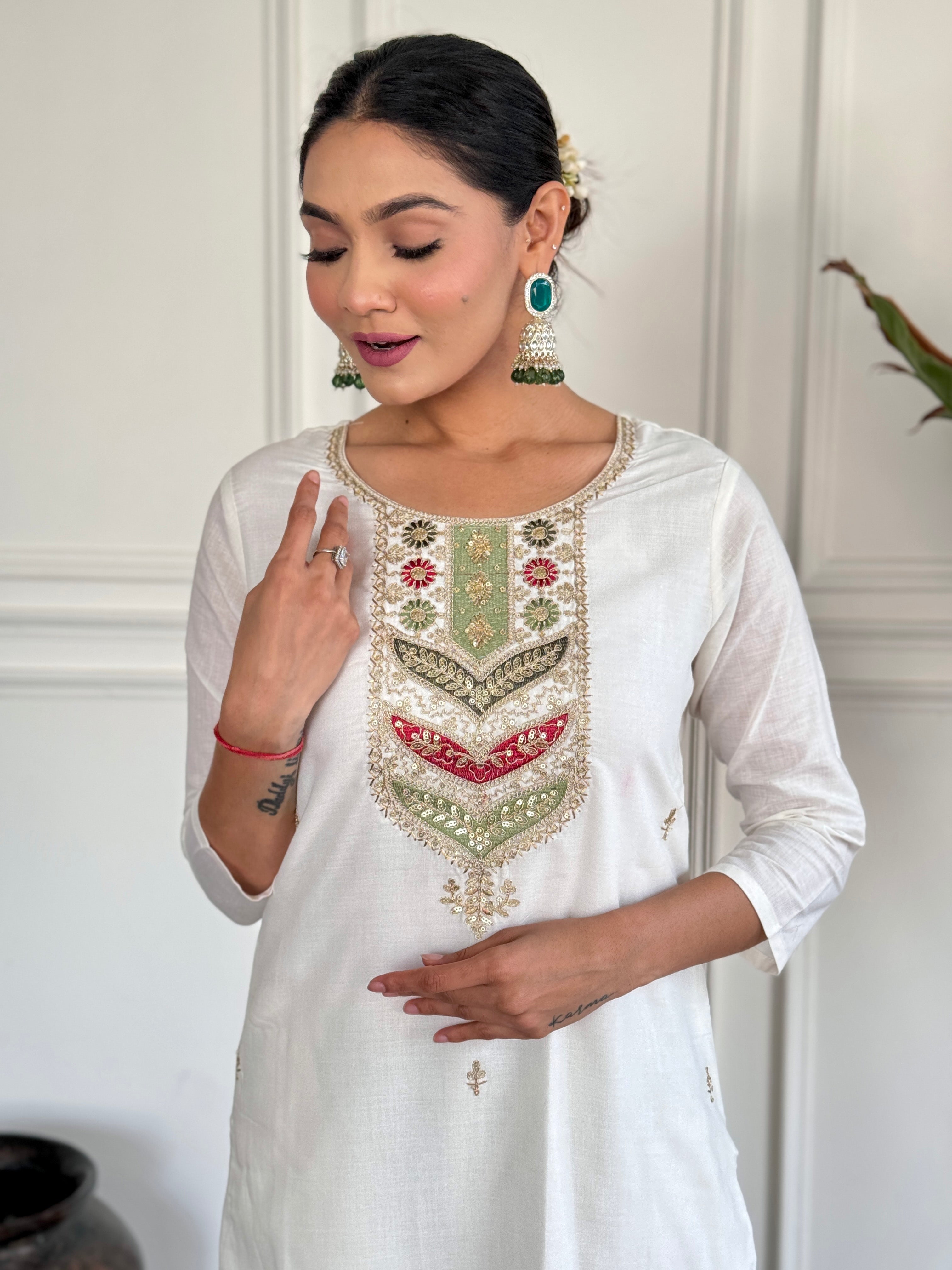 The52 Embroidered Viscose blend Fabric Straight Kurta, Pant and Dupatta Set - Distacart
