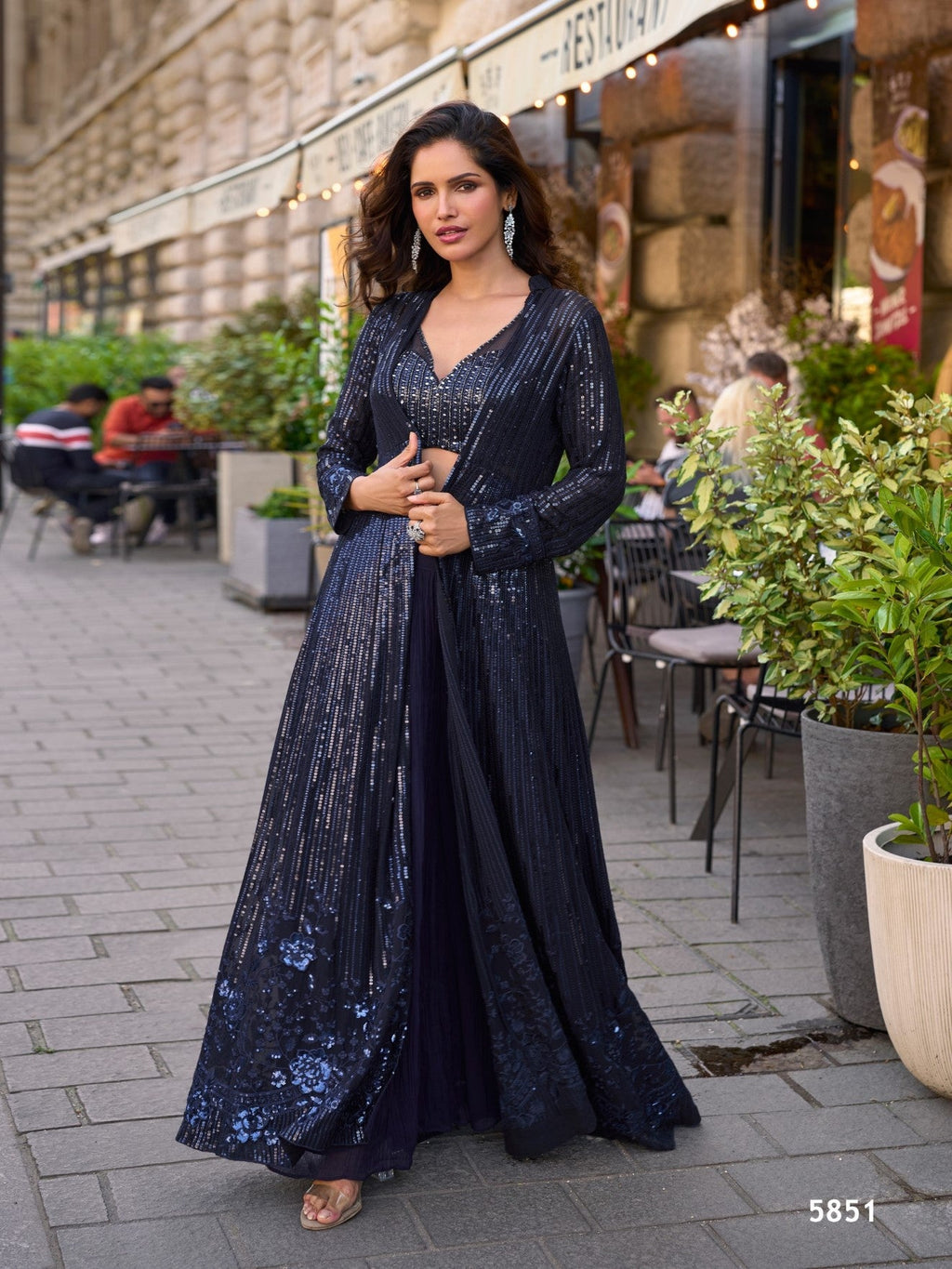 Anaita Grey Georgette Stitched Shrug Suit With Embroidered Sequins Work - Distacart