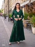 Anaita Dark-Green Georgette Stitched Shrug Suit With Embroidered Sequins Work - Distacart