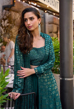 Anaita Emerald Georgette Stitched Shrug Suit With Embroidered Sequins Work - Distacart