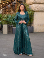Anaita Emerald Georgette Stitched Shrug Suit With Embroidered Sequins Work - Distacart
