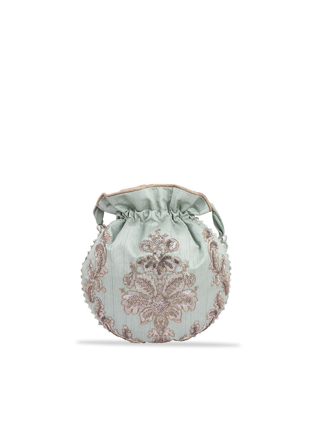 Masq Women Green & Silver-Toned Embellished Potli Clutch - Distacart