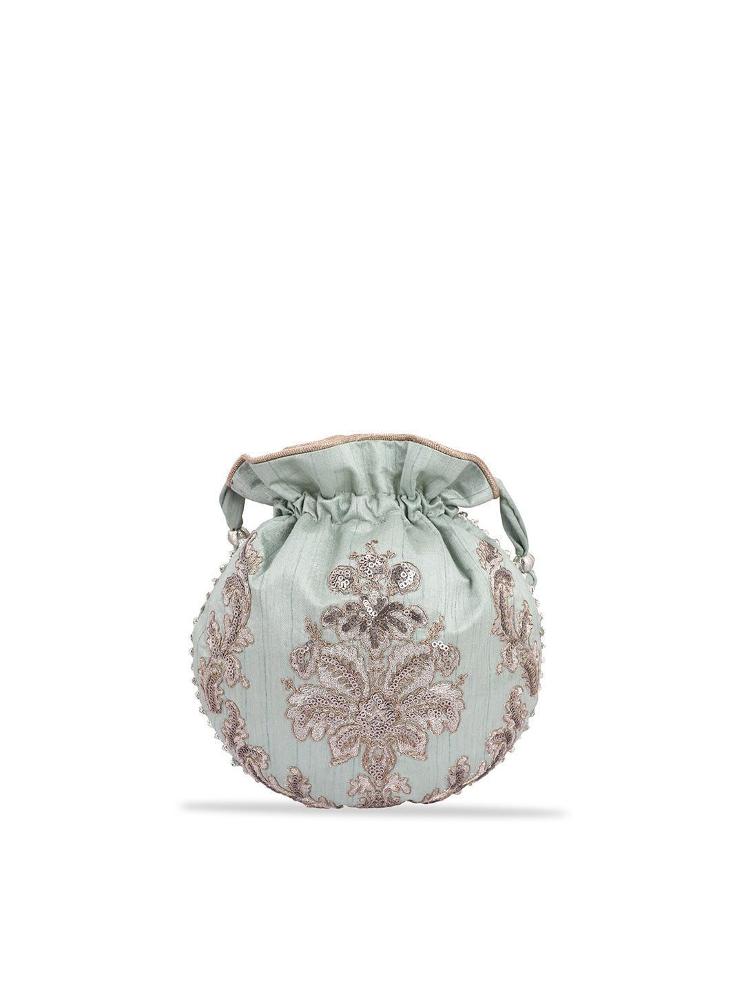Masq Women Green & Silver-Toned Embellished Potli Clutch - Distacart
