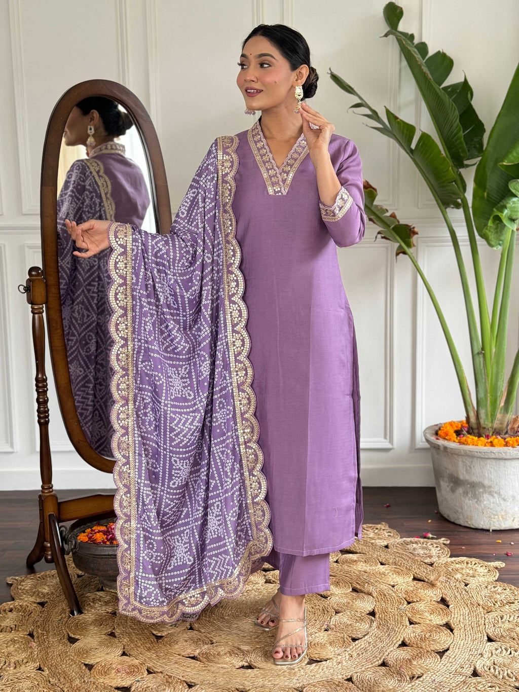 The52 Viscose Silk Fabric work Straight cut Kurta, Pant and Dupatta Set - Distacart