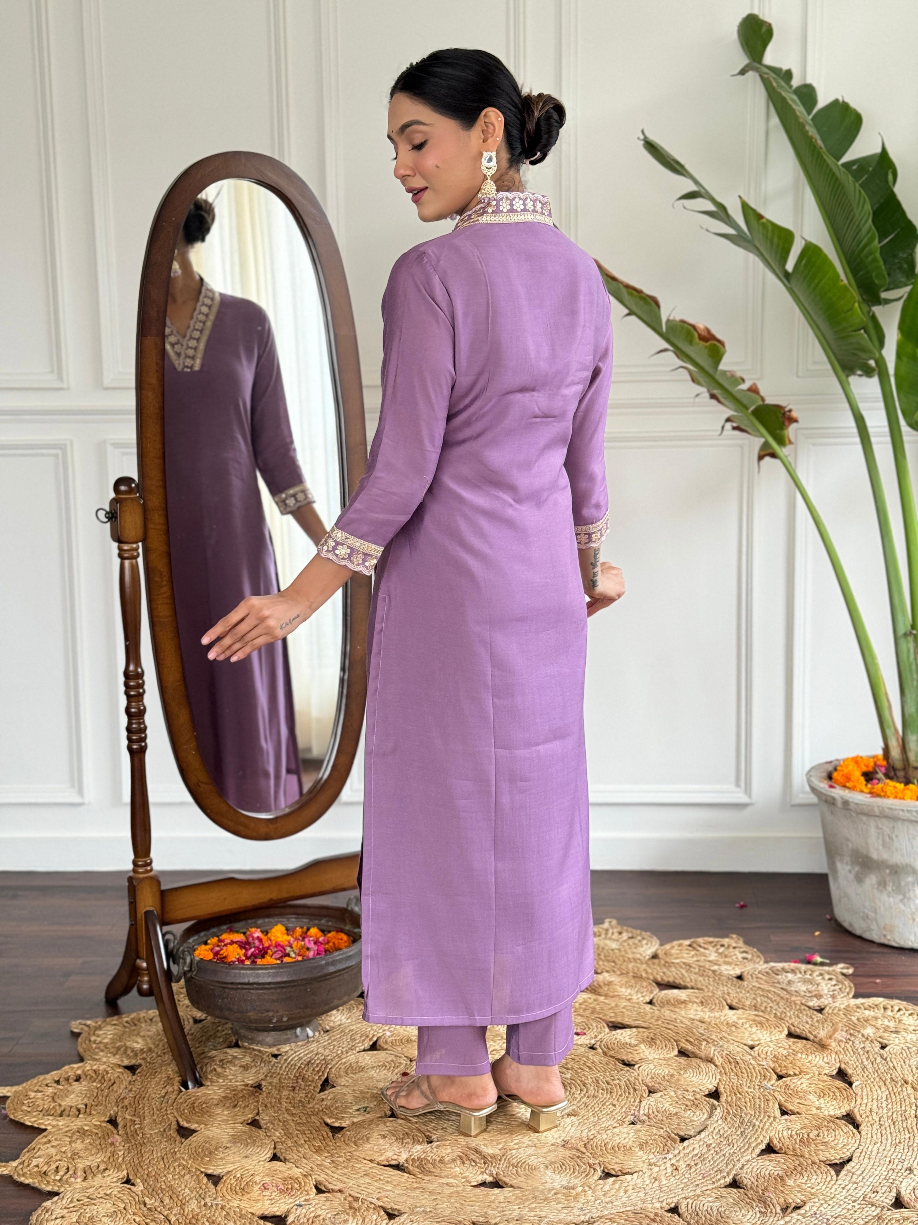 The52 Viscose Silk Fabric work Straight cut Kurta, Pant and Dupatta Set - Distacart