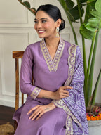 The52 Viscose Silk Fabric work Straight cut Kurta, Pant and Dupatta Set - Distacart
