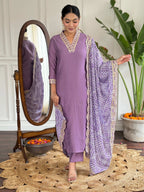 The52 Viscose Silk Fabric work Straight cut Kurta, Pant and Dupatta Set - Distacart
