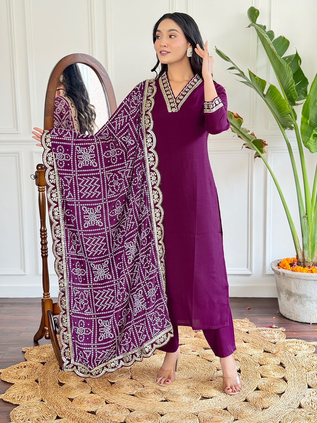 The52 Viscose Silk Fabric work Straight cut Kurta, Pant and Dupatta Set - Distacart