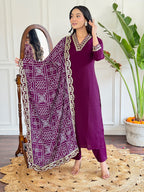 The52 Viscose Silk Fabric work Straight cut Kurta, Pant and Dupatta Set - Distacart