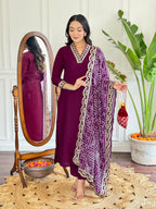 The52 Viscose Silk Fabric work Straight cut Kurta, Pant and Dupatta Set - Distacart