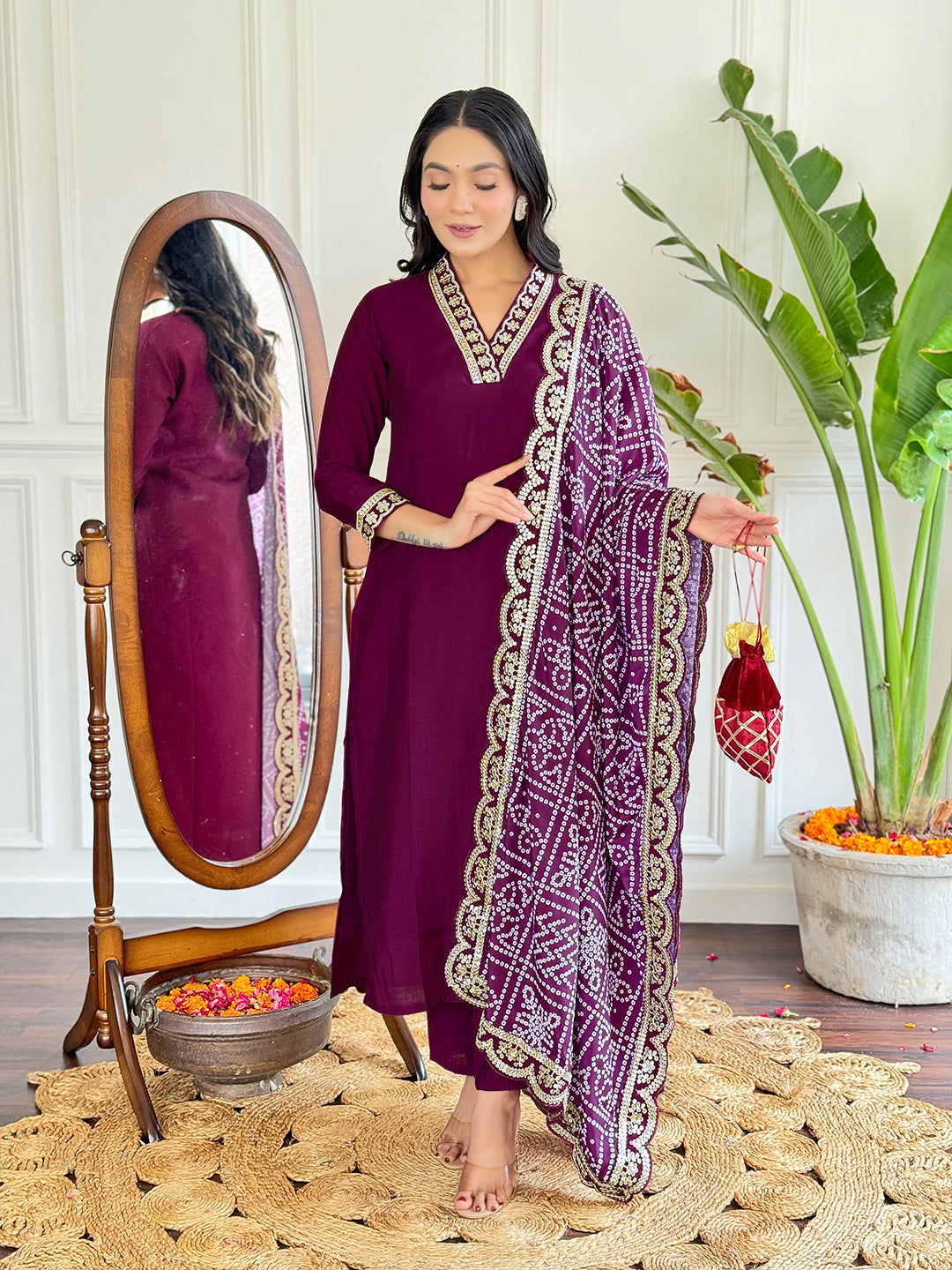 The52 Viscose Silk Fabric work Straight cut Kurta, Pant and Dupatta Set - Distacart