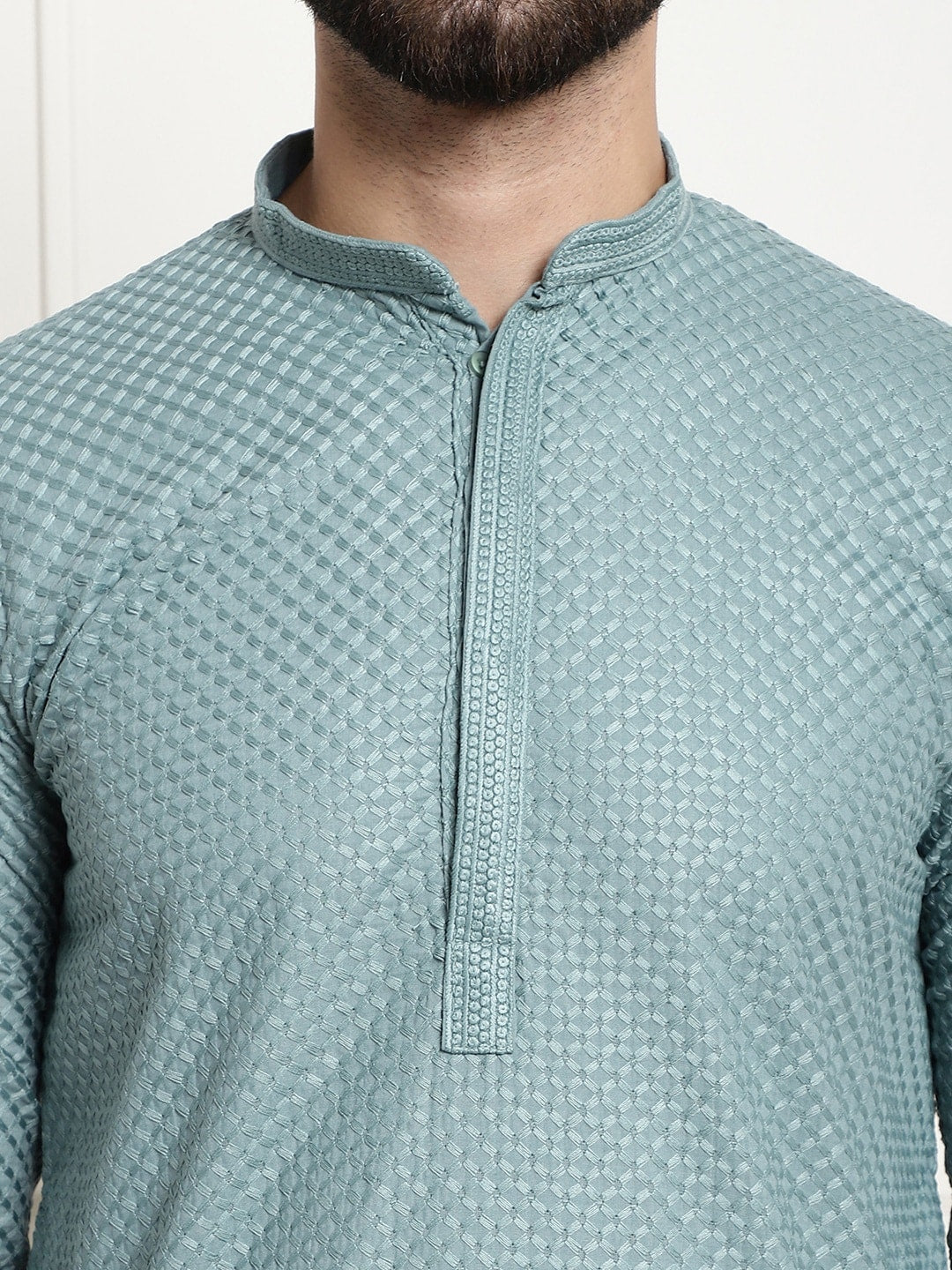 Sojanya Woven Design Mandarin Collar Straight Cotton Kurta