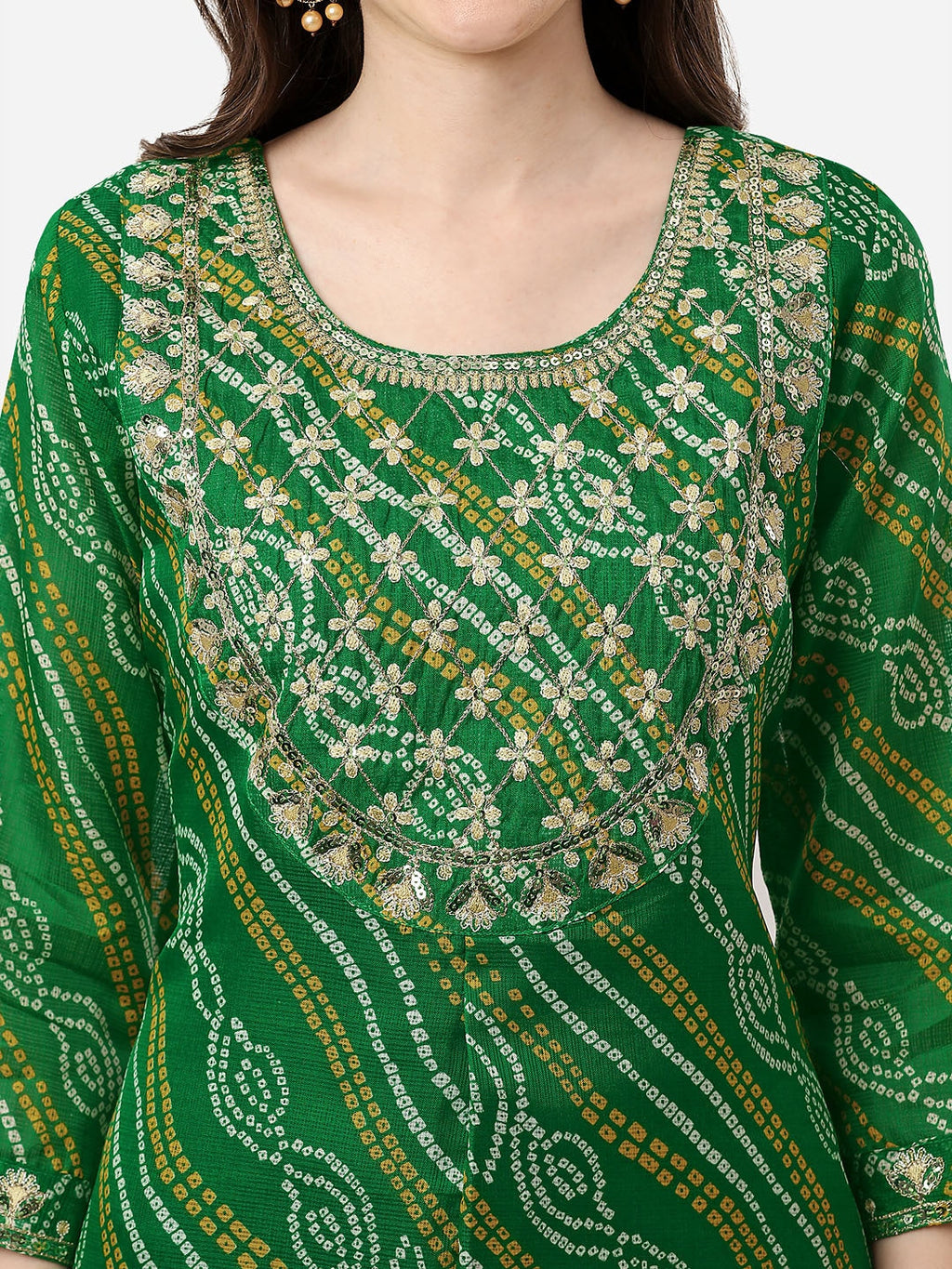 HERE&NOW Women Green Leheriya Printed Pure Cotton Kurta