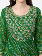 HERE&NOW Women Green Leheriya Printed Pure Cotton Kurta