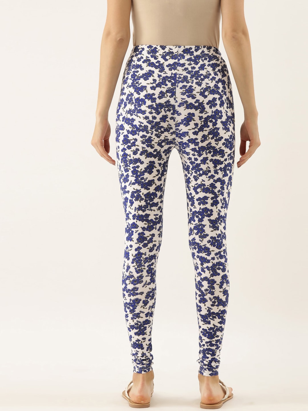 Souchii Women White & Blue Printed Slim-Fit Ankle-Length Leggings - Distacart