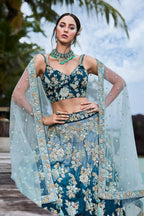 House of Panchhi Teal Padded Colour Georgette Sequins & Zarkan Embroidery Lehenga Choli & Dupatta