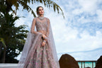 House of Panchhi Rose Gold Toned Organza Sequins & Zarkan Embroidery Lehenga Choli & Dupatta