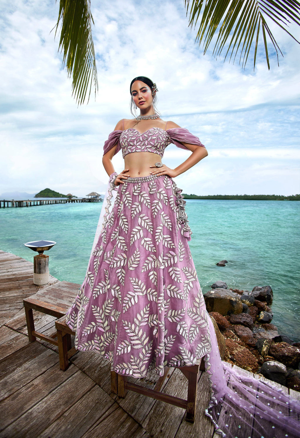 House of Panchhi Mauve Organza Sequins & Zarkan Embroidery Lehenga Choli & Dupatta
