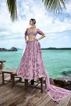 House of Panchhi Mauve Organza Sequins & Zarkan Embroidery Lehenga Choli & Dupatta