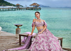 House of Panchhi Mauve Organza Sequins & Zarkan Embroidery Lehenga Choli & Dupatta