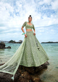 House of Panchhi Lime Green Net Sequins, Zarkan And Thread Embroidery Lehenga Choli & Dupatta