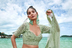 House of Panchhi Lime Green Net Sequins, Zarkan And Thread Embroidery Lehenga Choli & Dupatta