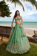 House of Panchhi Sea Green Georgette Sequins, Zarkan And Thread Embroidery Lehenga Choli & Dupatta