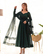 Lorenvalley Green Pure Soft Faux Georgette Lucknowi Sequence Work Anarkali Pant With Dupatta Set