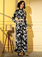 Black Crepe Digital Printed Top With Matching Trouser - Shivani