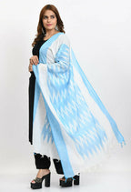 Mominos Fashion Moeza Women's Handloom Cotton Ikkat Sky Blue Dupatta - Distacart