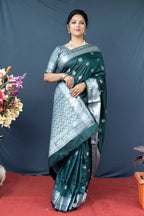 Jyoti Fashion Women's Bottle Green Soft Banarasi Silk Zari Woven Saree with Blouse