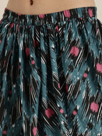 Sangria Women Blue & Pink Printed Pure Cotton Kurta with Dhoti Pants