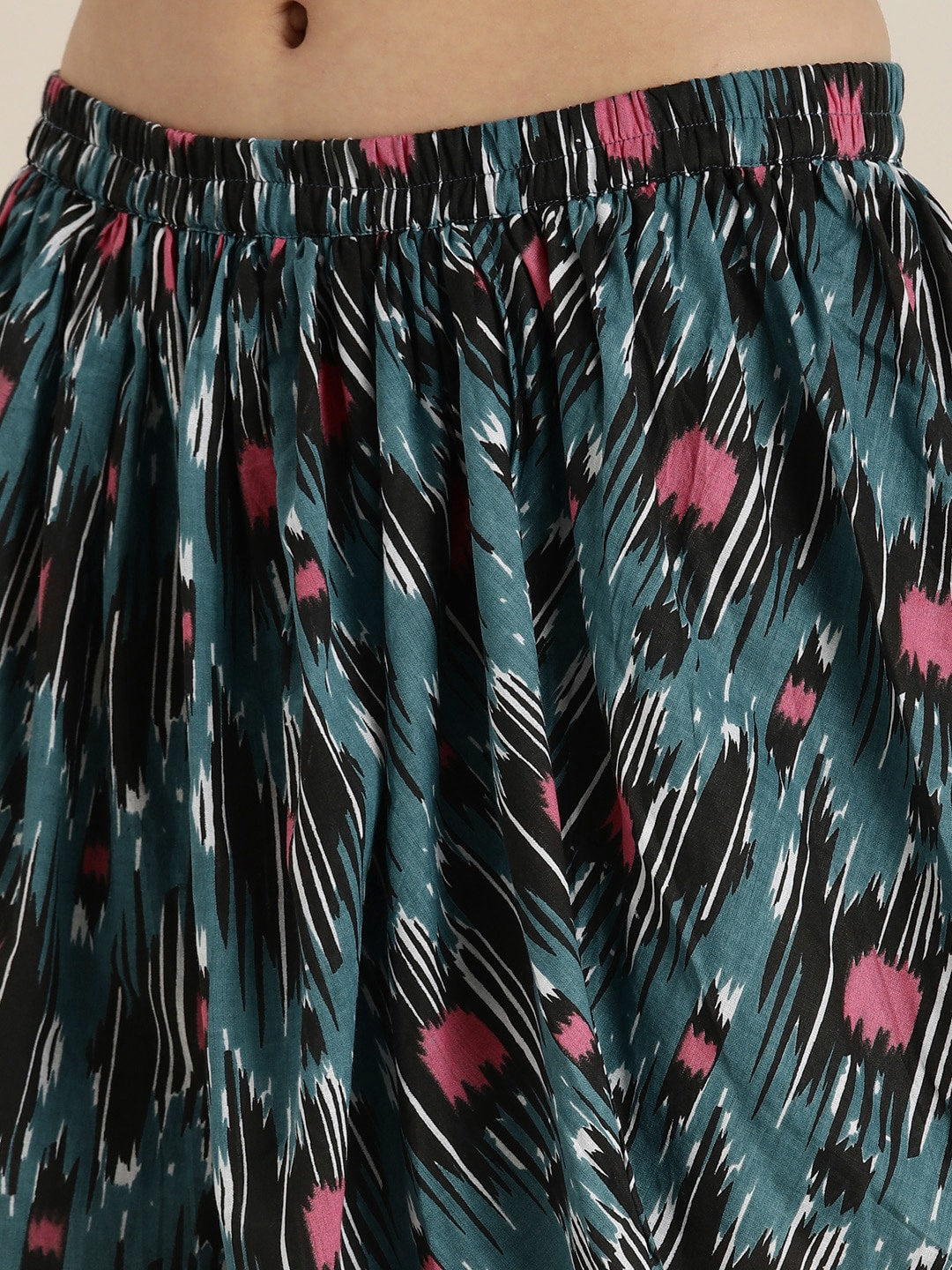 Sangria Women Blue & Pink Printed Pure Cotton Kurta with Dhoti Pants