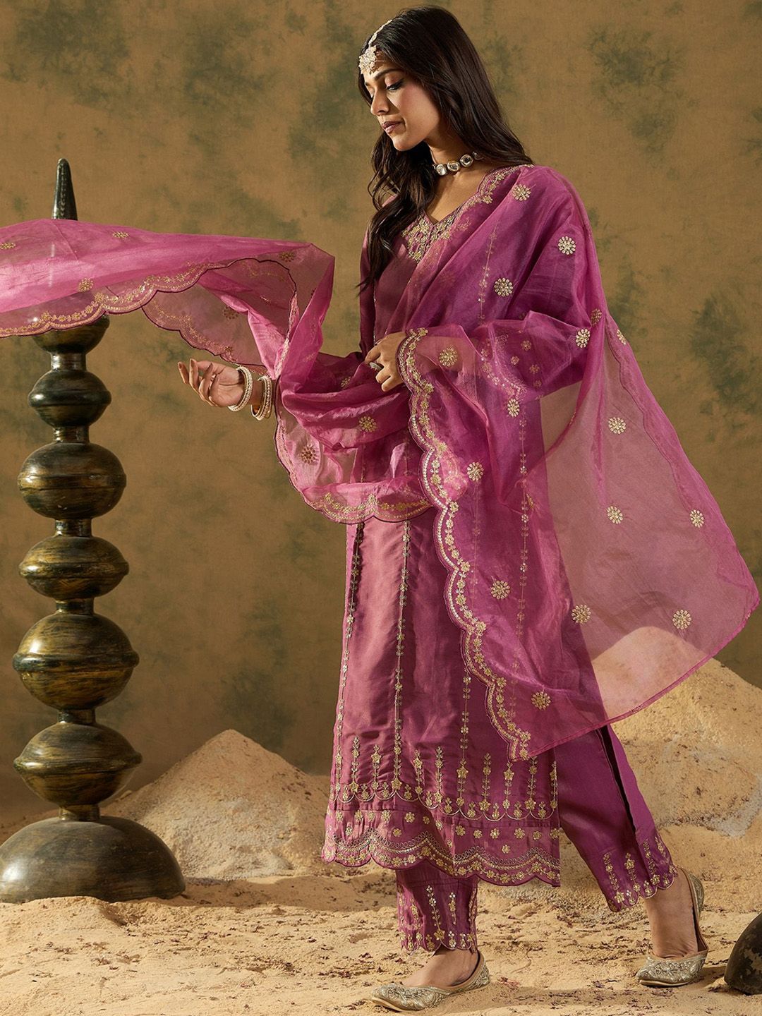 Indo Era Women Floral Embroidered Regular Kurta with Trousers & With Dupatta - Distacart