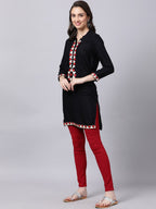 Souchii Women Black Geometric Embroidered Grandeur & Majestic Artwork Kurta - Distacart