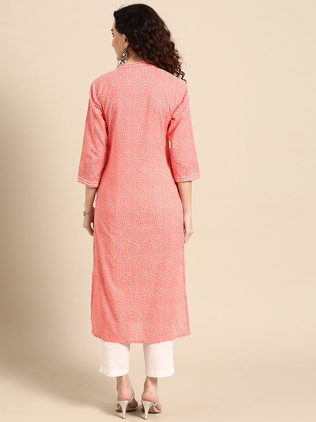 Sangria Women Pink Bandhani Printed Thread Work Pastels Kurta