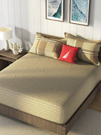 Nautica Brown & Brown Striped Cotton 160 TC King Bedsheet With 2 Pillow Covers