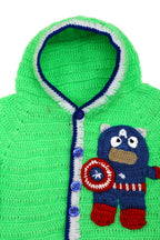 Chutput Kids Green Coloured Solid Pullover with Cartoon Detail