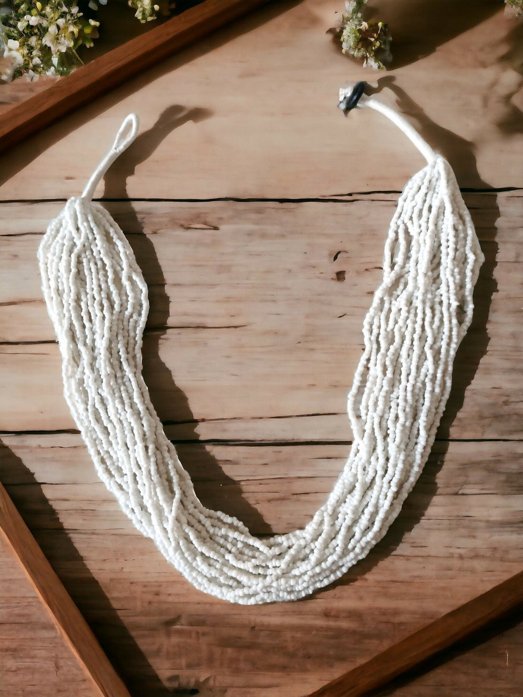 Inhanns Handmade Beaded Multilayer Necklace, 20 Layers - White