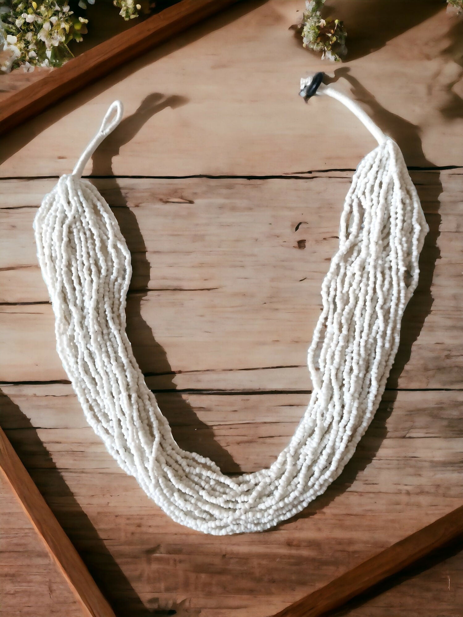 Inhanns Handmade Beaded Multilayer Necklace, 20 Layers - White
