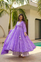Aayaa Designer Printed Muslin Suit - Purple