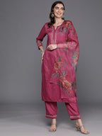 Indo Era Floral Embroidered Thread Work Kurta with Trousers & Dupatta - Distacart