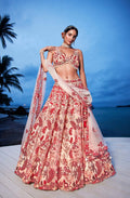 House of Panchhi Peach Net Sequins, Mirror And Thread Embroidery Lehenga Choli & Dupatta