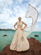 House of Panchhi Cream Net Multi Colour Sequins, Zarkans And Thread Embroidery Lehenga Choli & Dupatta