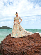 House of Panchhi Cream Net Multi Colour Sequins, Zarkans And Thread Embroidery Lehenga Choli & Dupatta