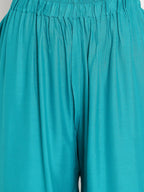 TAG 7 Women Turquoise Blue Solid Flared Palazzos