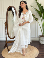 The52 Women's Viscose Thread work Straight Kurta with Pant and Dupatta Set - Distacart