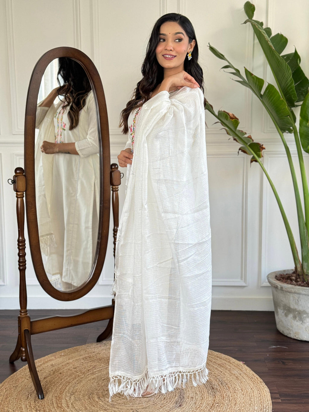 The52 Women's Viscose Thread work Straight Kurta with Pant and Dupatta Set - Distacart