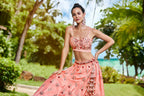 House of Panchhi Peach Pure Georgette Sequins, Zarkan And Thread Embroidery Lehenga Choli & Dupatta